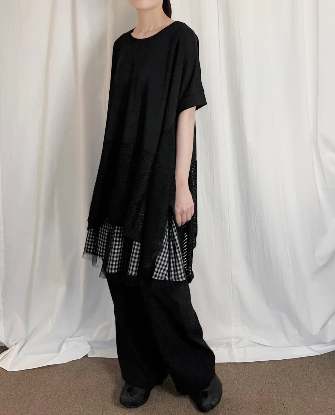 Punching Hem Dolman T-Shirt - Black 상품이미지2