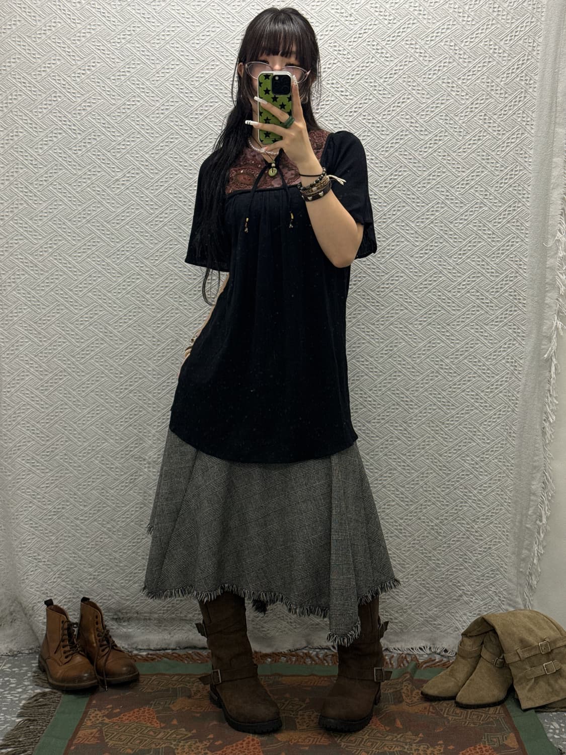 빈티지 모직 헤링본 에스닉 태슬 언발 롱스커트 K0084 상품이미지2