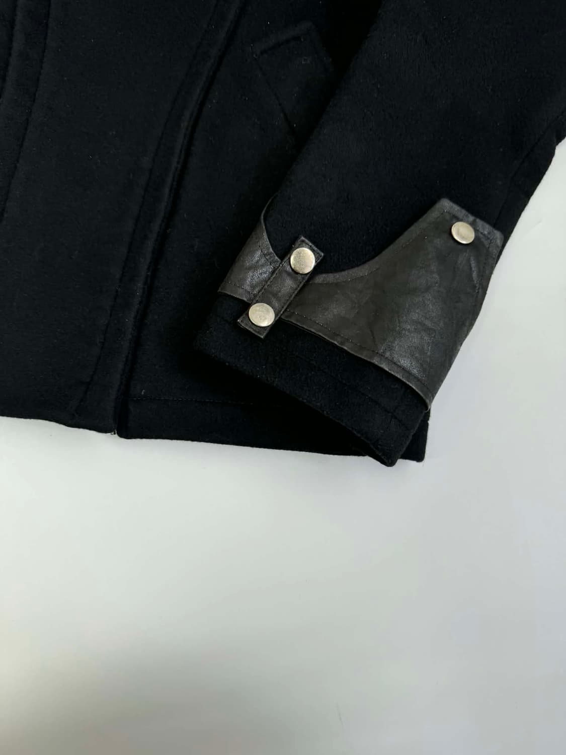 Japanese vintage 가죽 울 트림 믹스 절개 자켓 상품이미지8