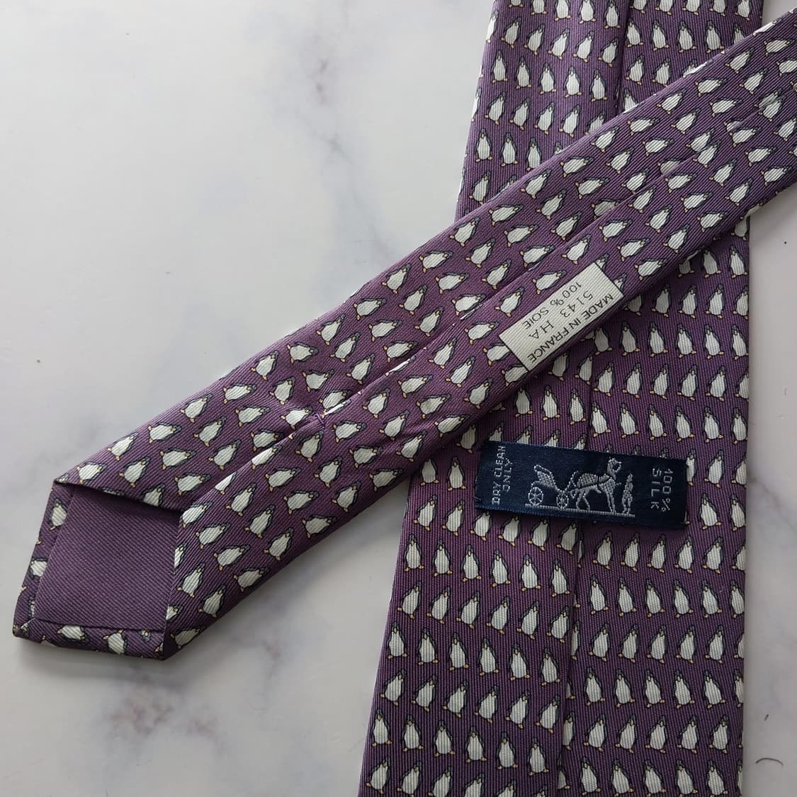 에르메스 실크 펭귄 패턴 퍼플 넥타이 9.4cm A+등급 K1321
 상품이미지8