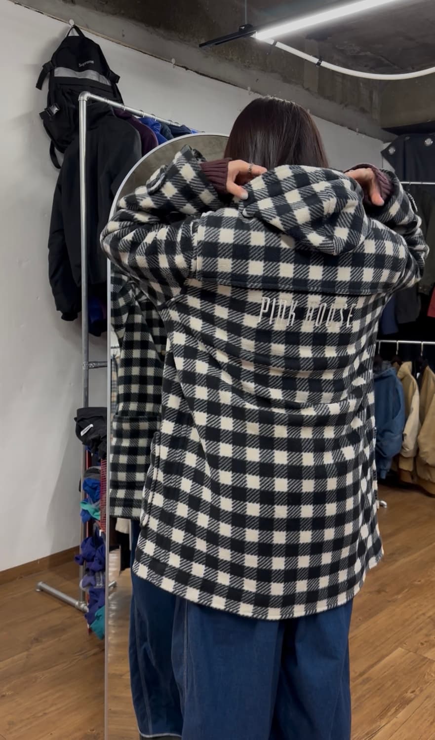 핑크 하우스 체크패턴 더플코트 상품이미지10