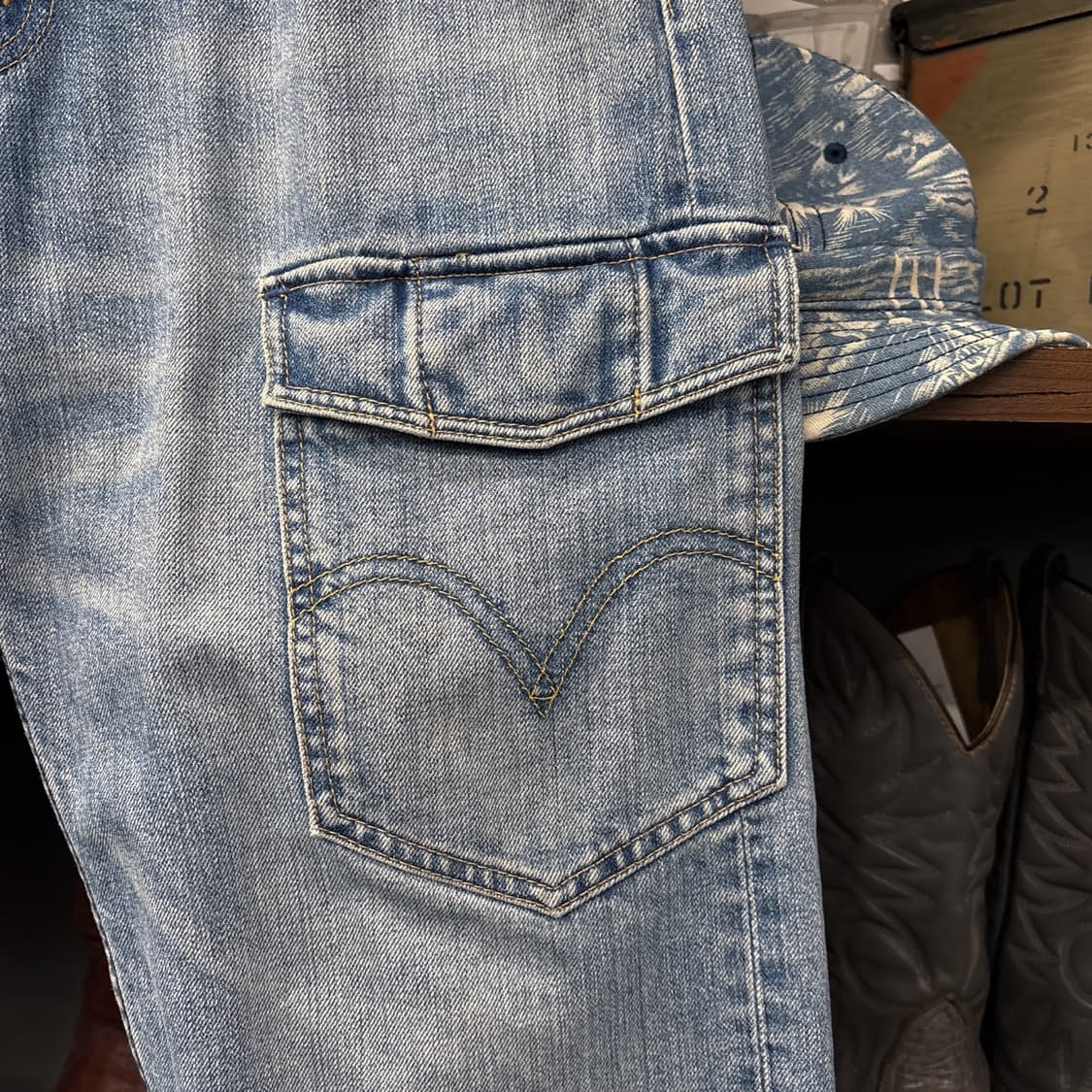 00s 리바이스 503 재팬라인 원포켓 카고 5부 데님팬츠  N1119 상품이미지6