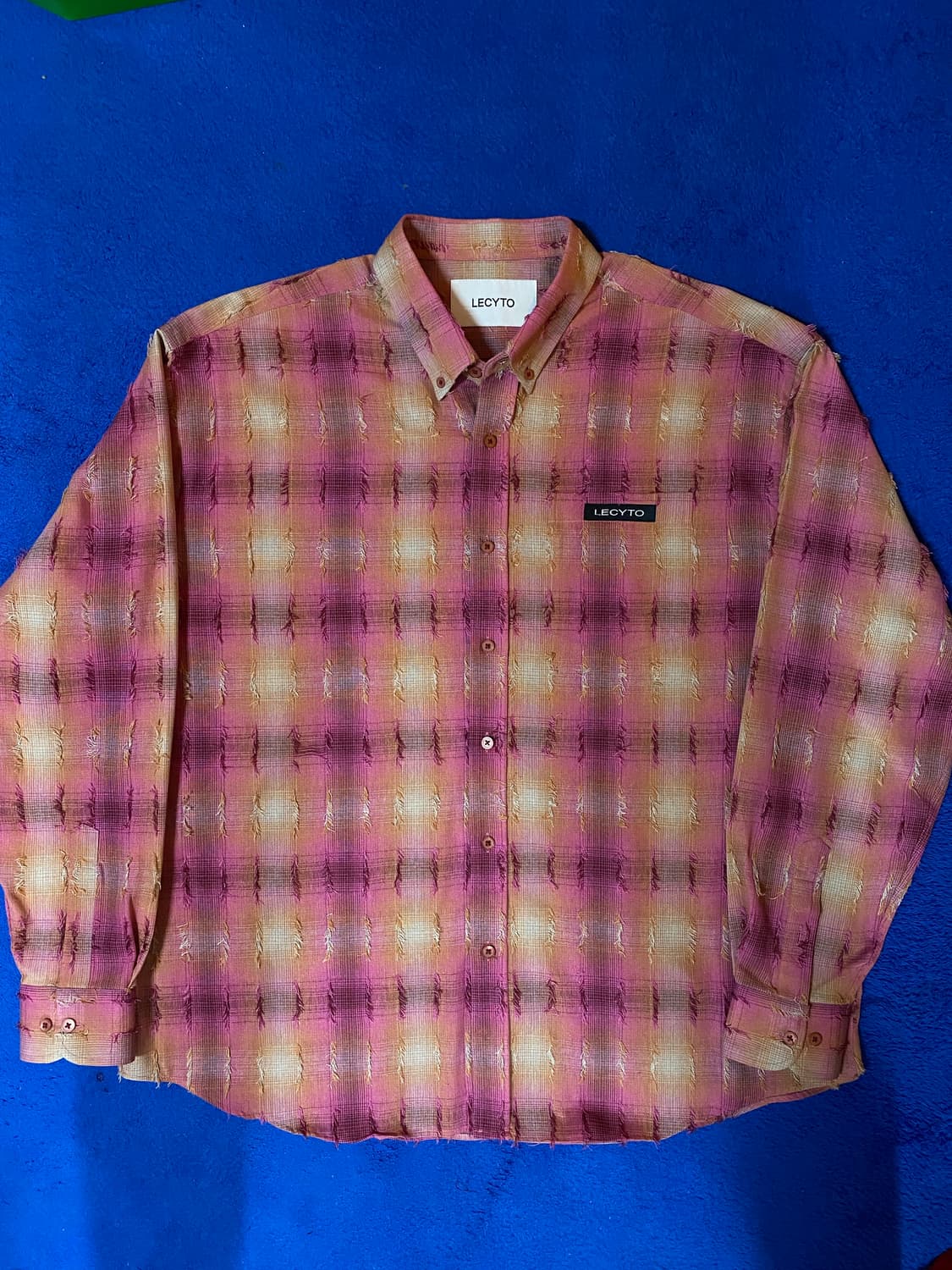 LECYTO 핑크 프린지 체크 셔츠 상품이미지1