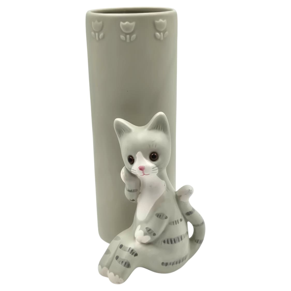 90s 일본 세토 핸드메이드 고양이 피겨린 기둥 꽃병 상품이미지1