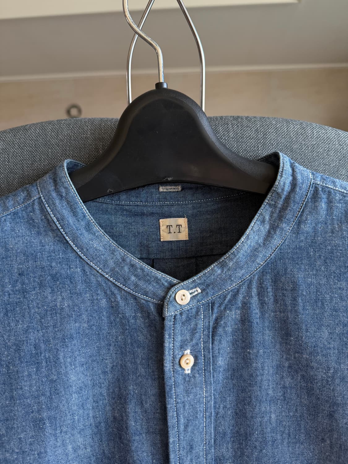 [15] 타이가 타카하시 lot.104 밴드 칼라 데님 셔츠 상품이미지4