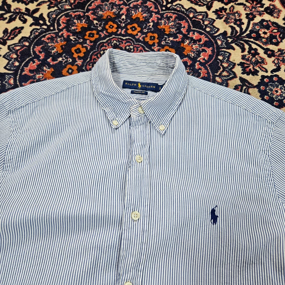 랄프로렌 클레식핏 버튼다운 스트라이프 반팔 셔츠 L 상품이미지3