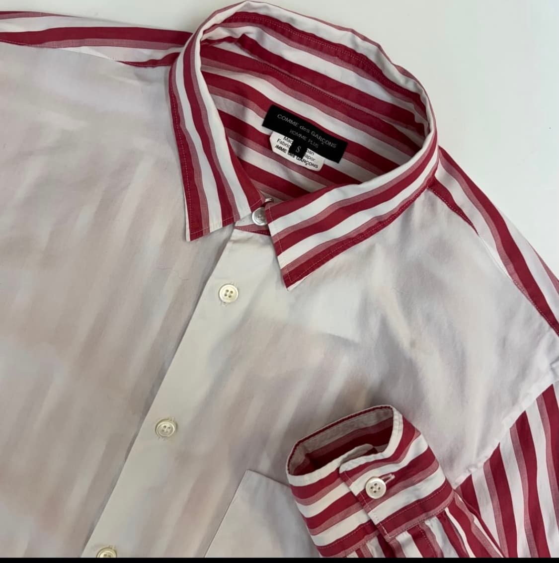 꼼데가르송 옴므 플러스 스트라이프 배색 셔츠 레드 S  상품이미지3