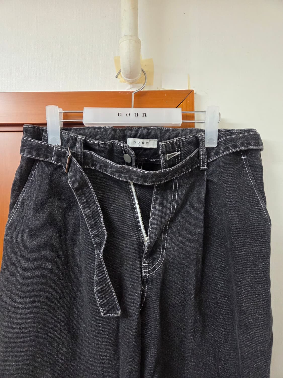 노운 noun 벨티드 와이드 데님 팬츠 블랙 1사이즈 상품이미지2