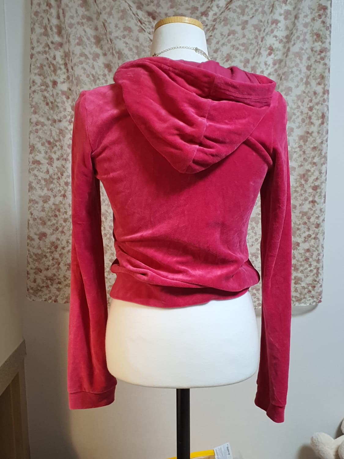 [y2k] 벨벳 후드 집업 레드 핑크 상품이미지3