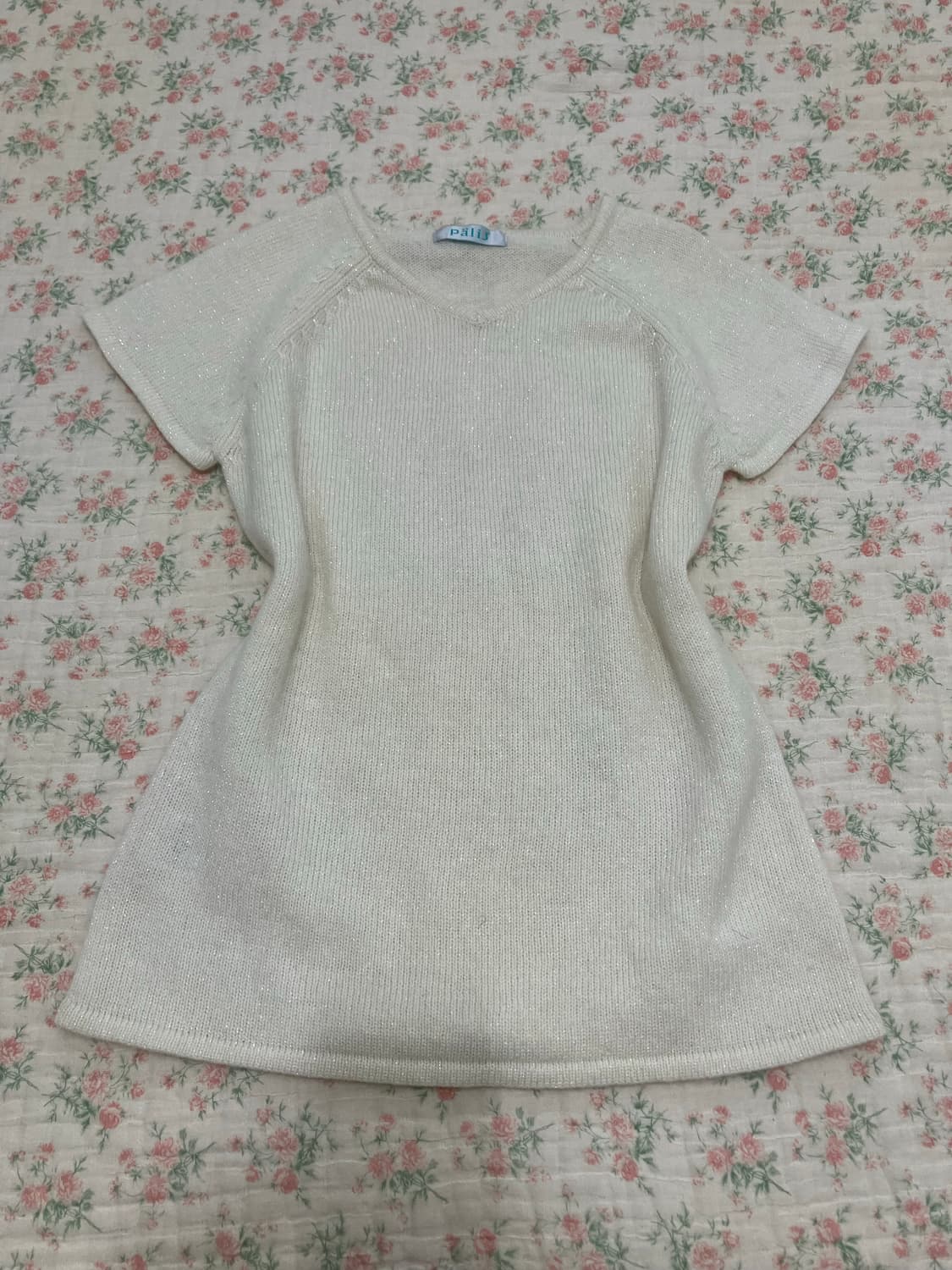 빈티지 화이트 펄 니트 반팔 1111 모리걸 y2k 스트릿 갸루 펑키 일 상품이미지3