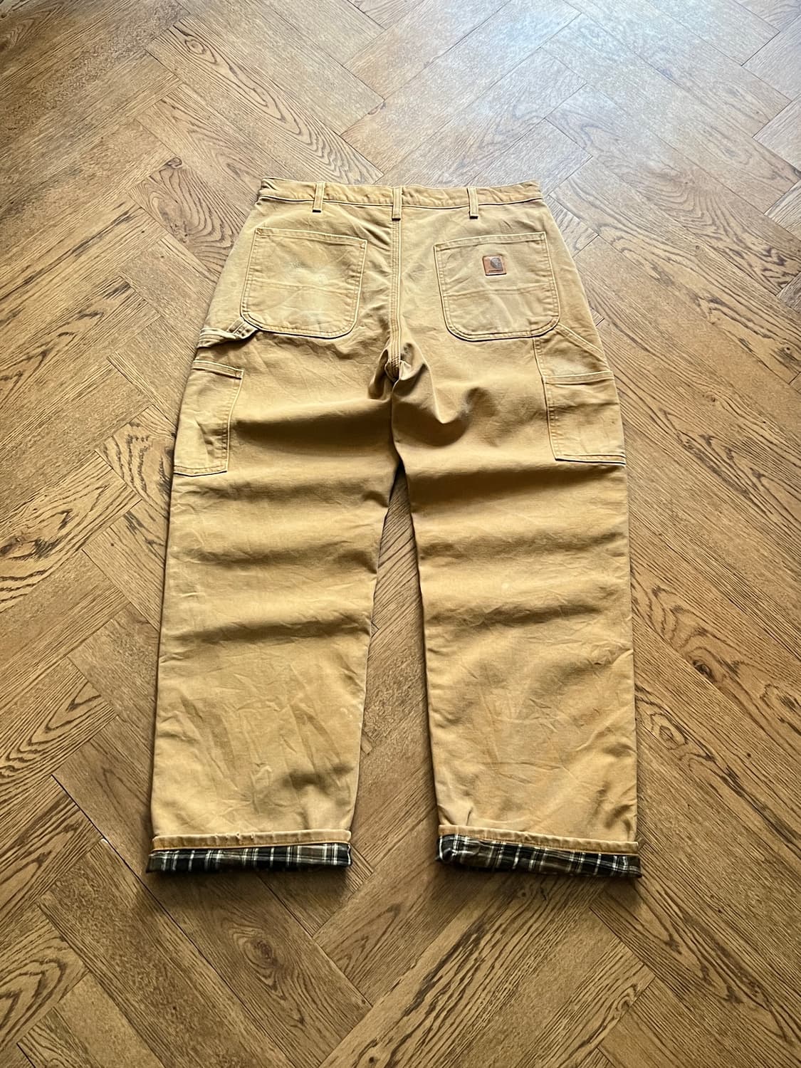 [34]칼하트 USA 체크 라이닝 빈티지 페인팅 브라운 싱글니 워크 팬츠 상품이미지2