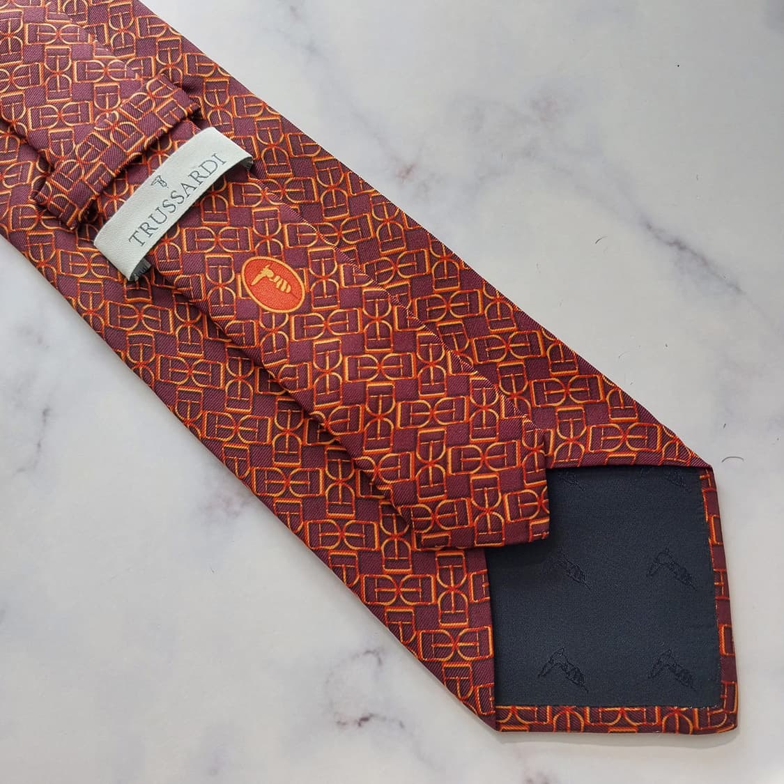트루사르디 실크 와인 오렌지 로고 패턴 넥타이 9cm A+등급 K1308 상품이미지8
