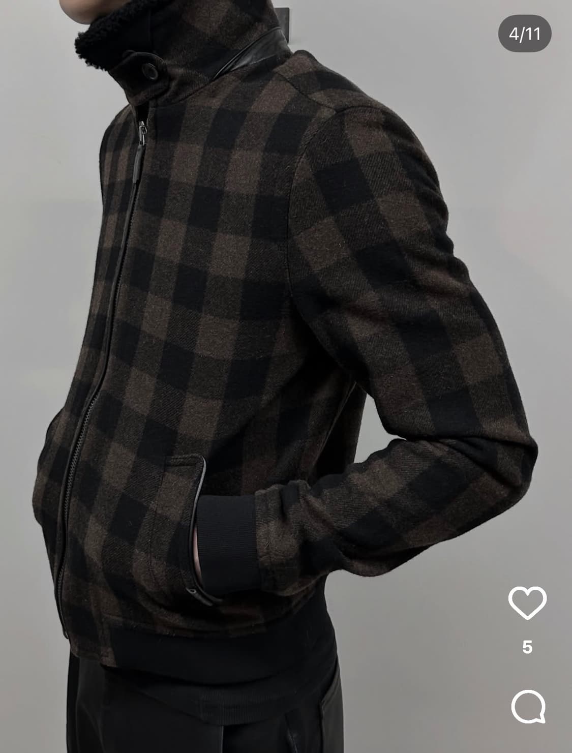 브라운 블랙 체크 패턴 코치 자켓 상품이미지3