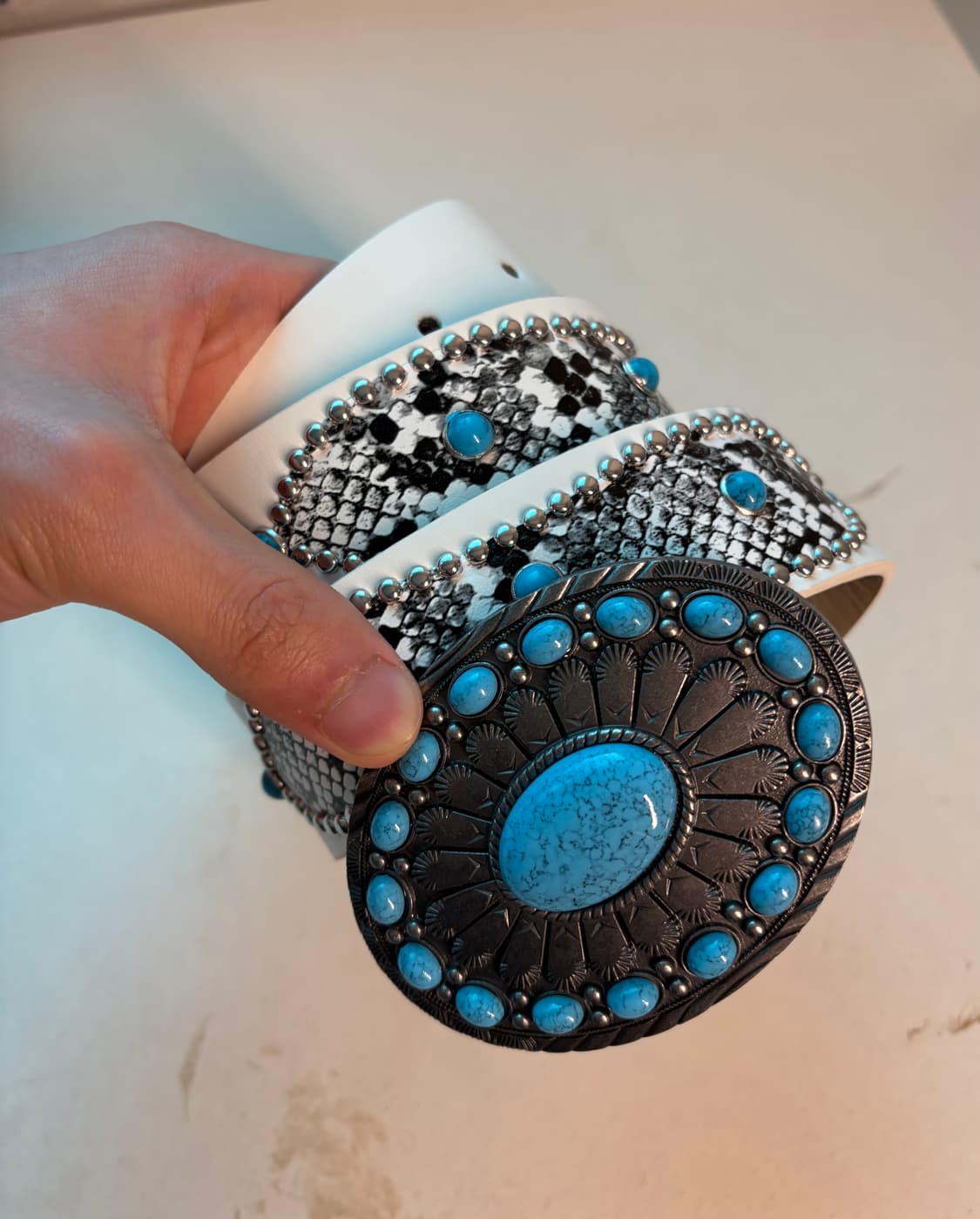 웨스턴 터콰이즈 레더 벨트 상품이미지1