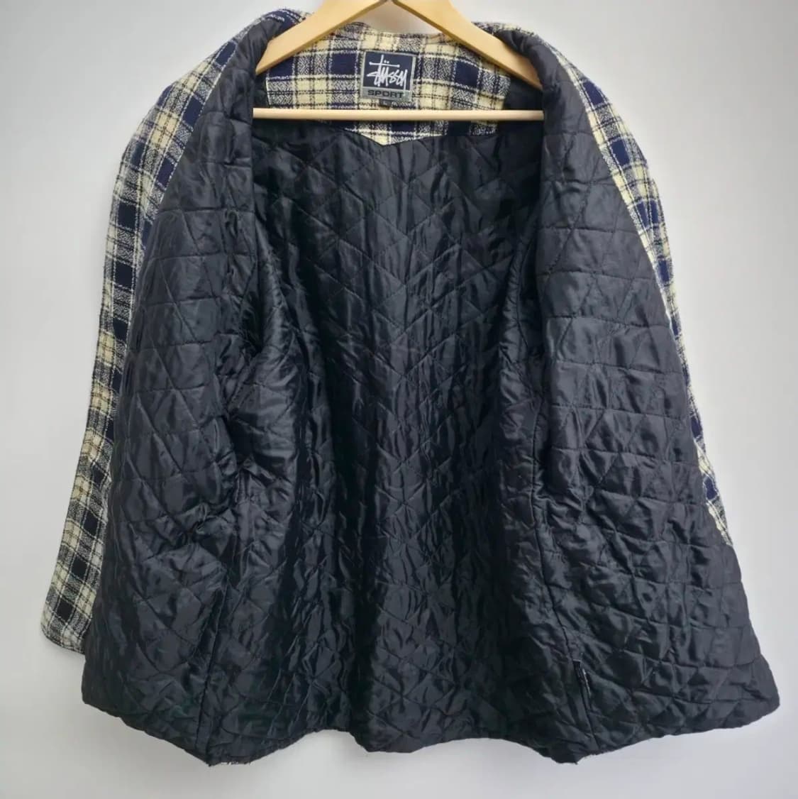 [L] 90s 스투시 스포츠 플라넬 체크 셔츠 퀼팅 USA made 상품이미지6
