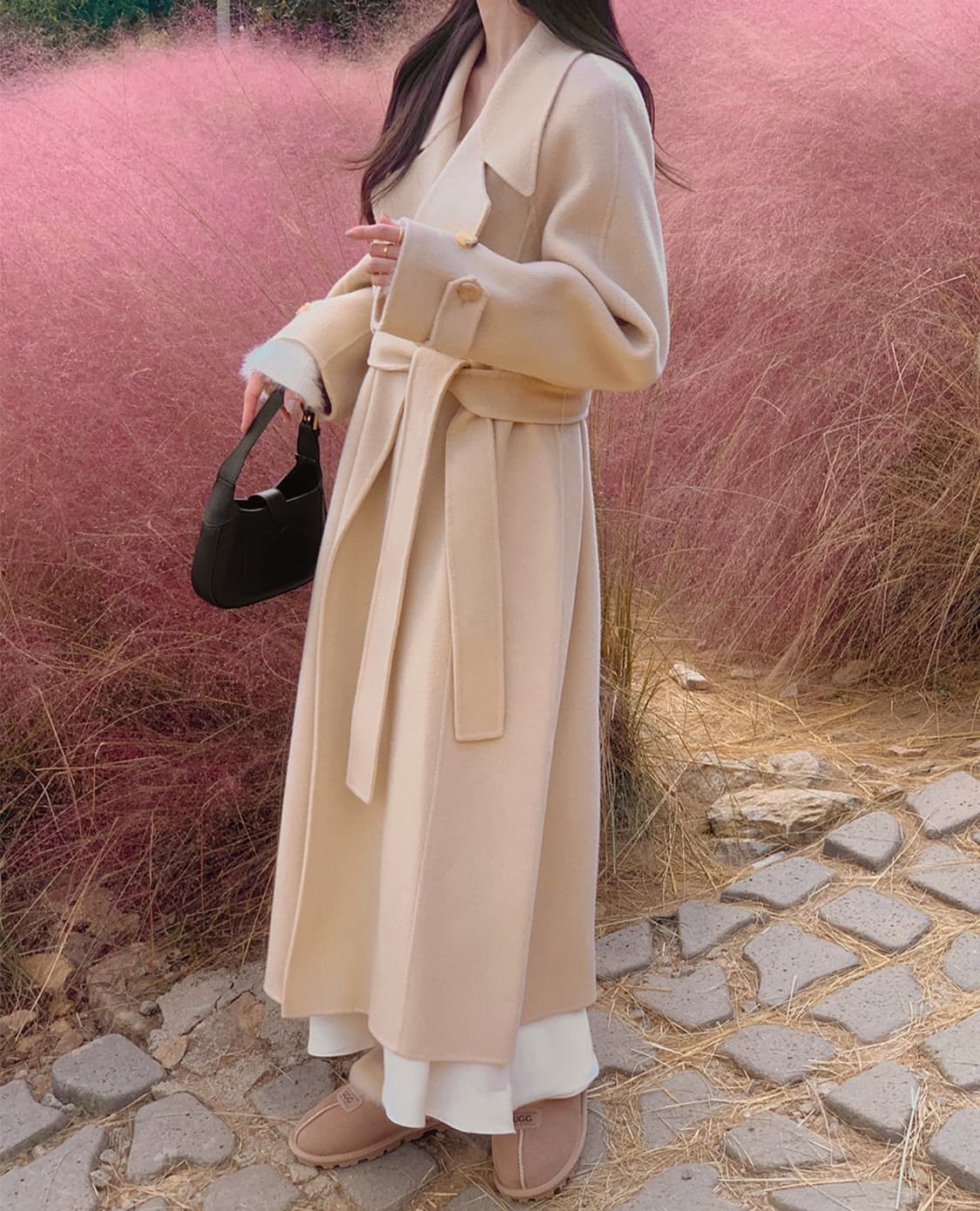 HOUR 핸드메이드 벨티드 울 롱코트 베이지 (F) 상품이미지2