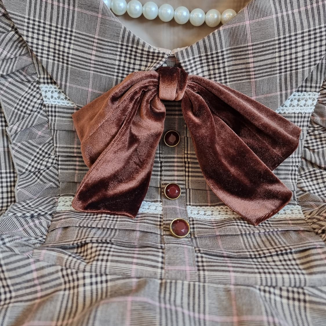 LIZ LISA(리즈리사) 초콜릿무드 체크 레이스 리본 원피스 상품이미지2