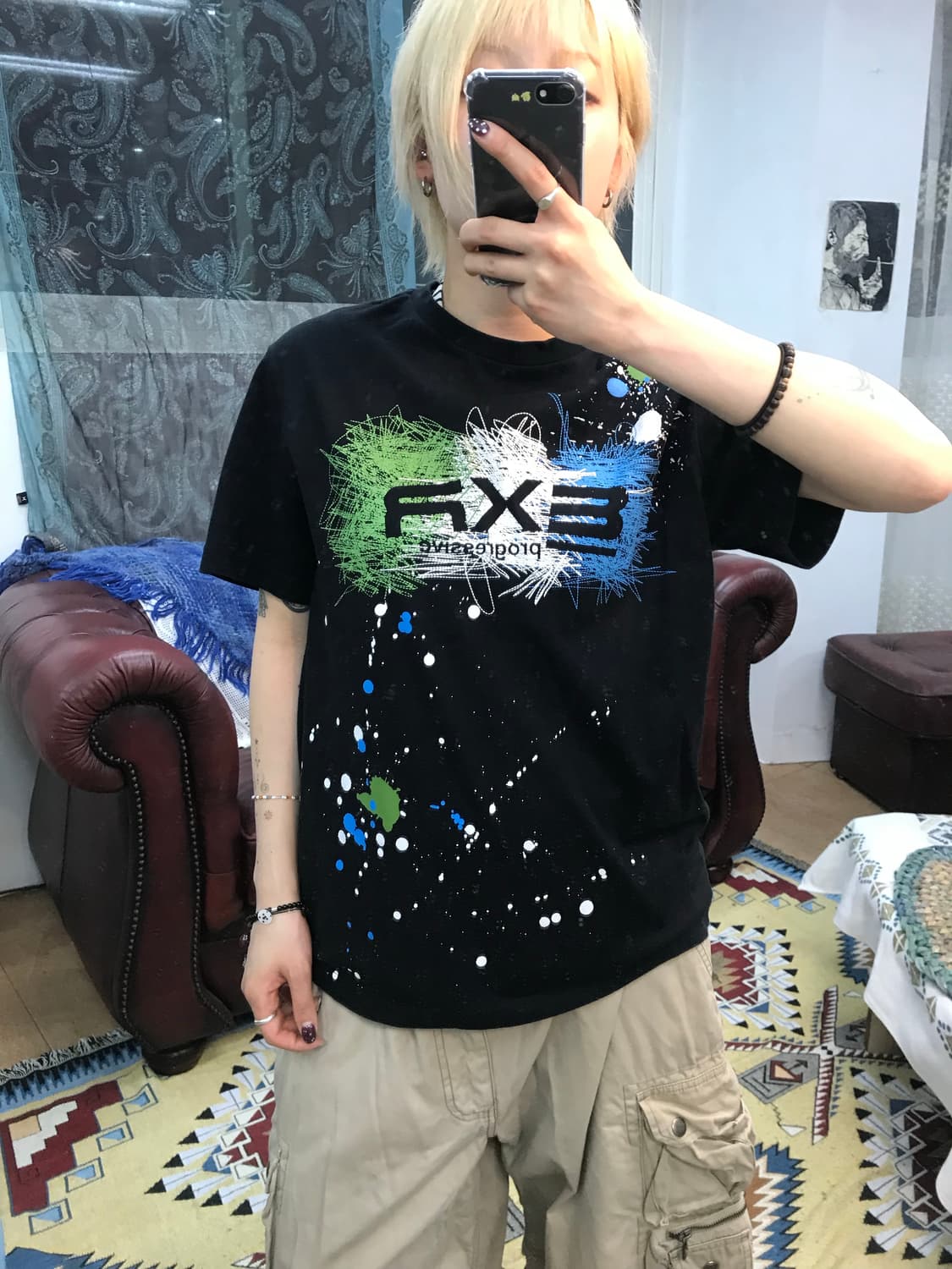 EXR 자수 페인팅 프린팅 반팔 티 (Z1147) 상품이미지1