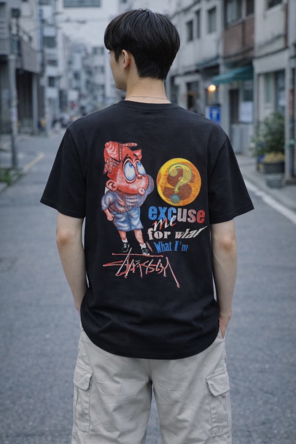 STUSSY 그래픽 백프린트 반팔 티셔츠 (블랙) 상품이미지1