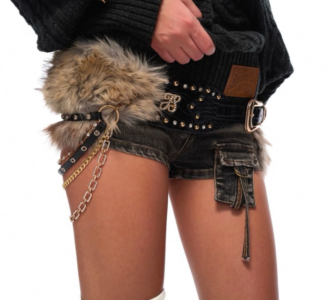 빈티지 Y2K 퍼 털 벨트 갸루 웨스턴 스터드 아일렛 체인 상품이미지1