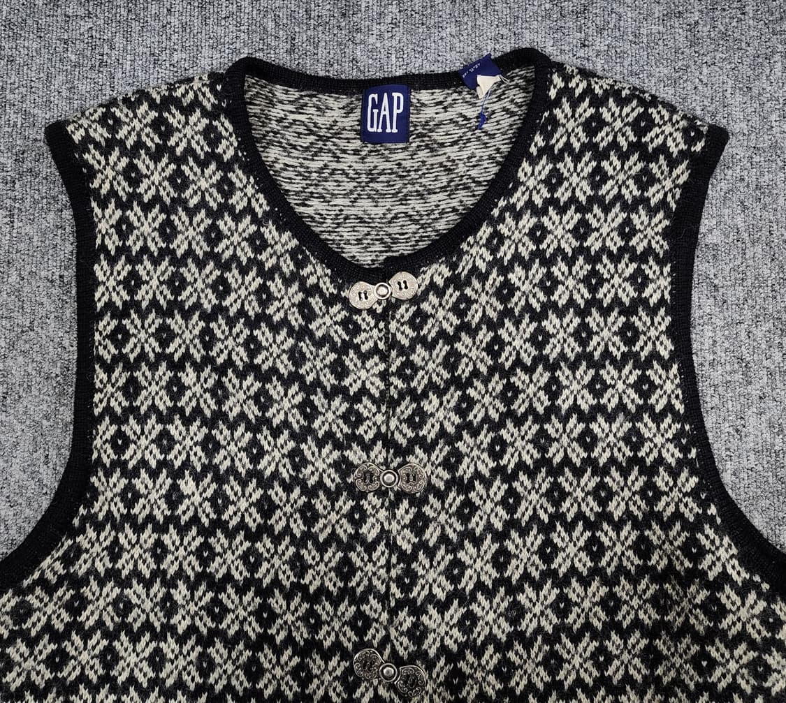 GAP 갭 90s 자카드 빈티지 메탈 버클 울 니트 베스트 조끼 L 상품이미지4