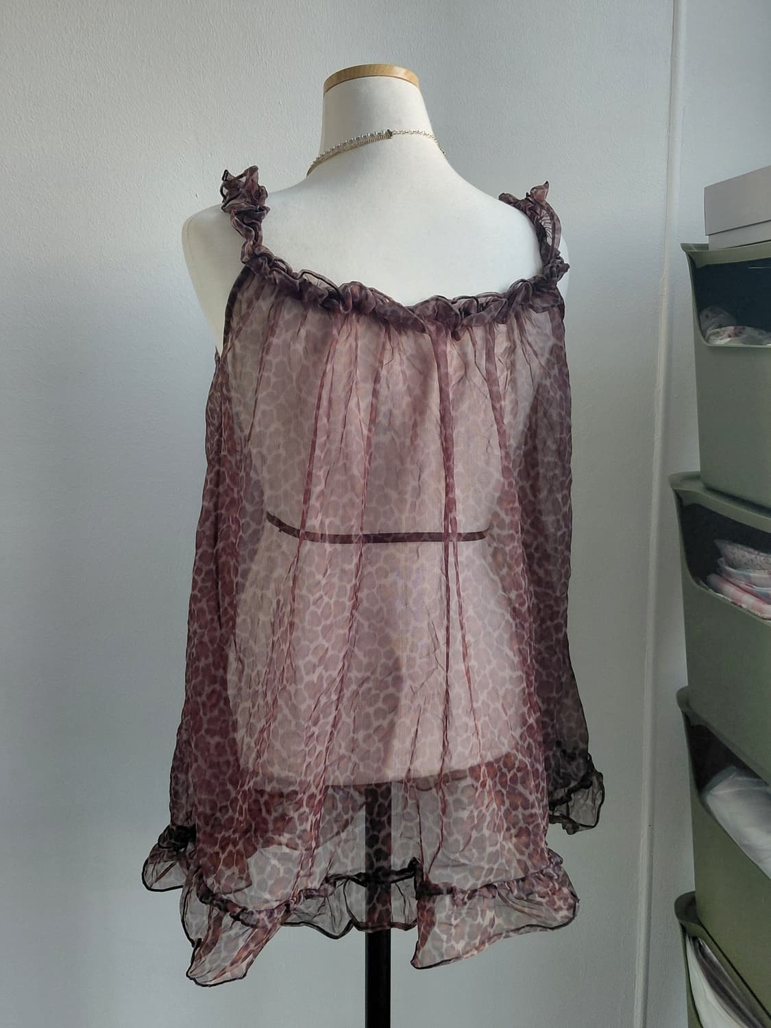 [일본빈티지] 시스루 레오파드 브라운 슬립 원피스 상품이미지4