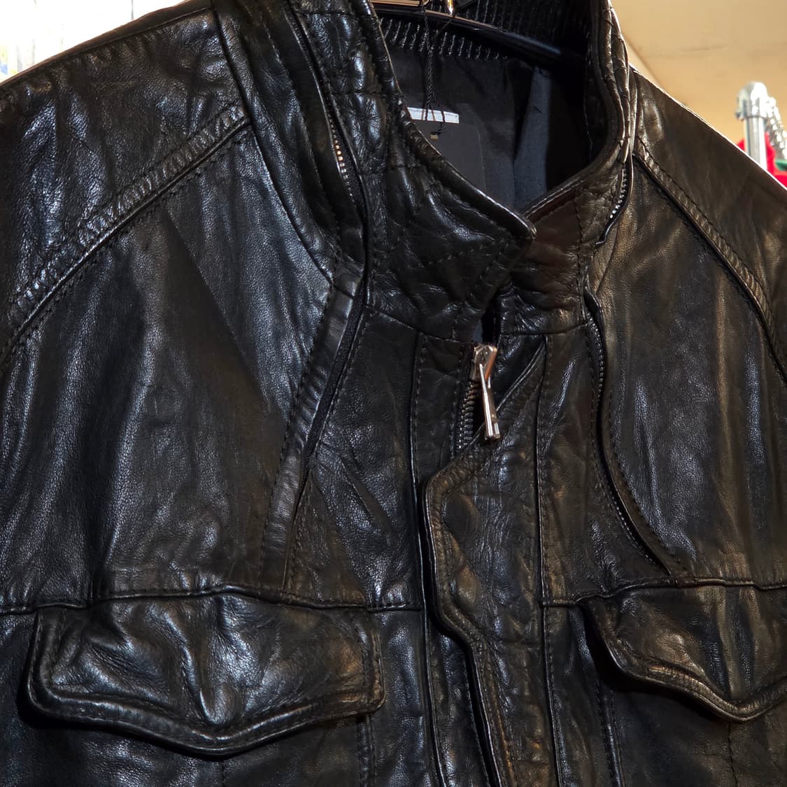 빈티지 절개라인 락시크 양가죽 투지퍼 자켓 상품이미지3