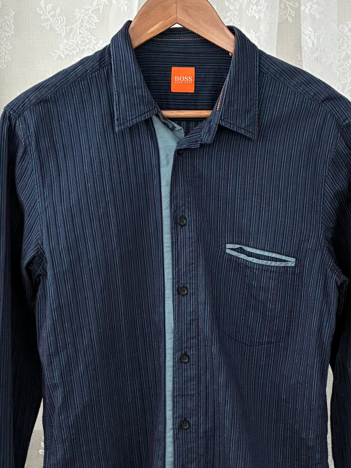 M) 휴고 보스 슬림핏 스트라이프 셔츠 네이비 상품이미지3