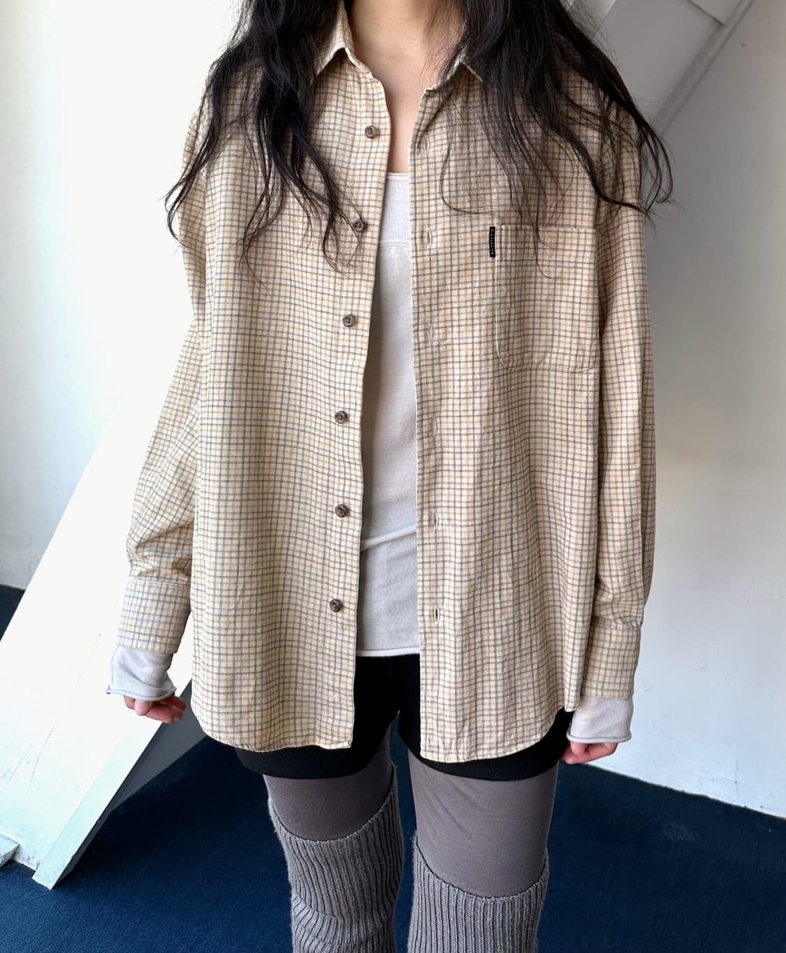 Brushed cord design cotton check shirt 상품이미지9