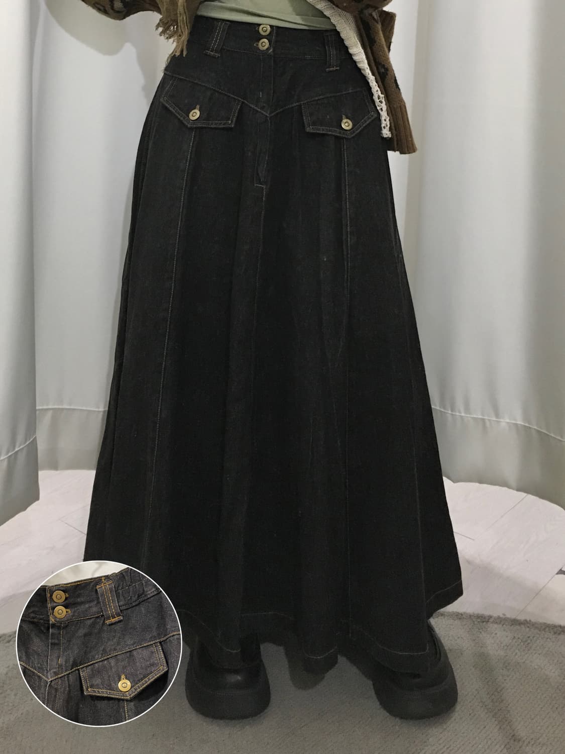Utility Denim Midi Skirt 상품이미지1