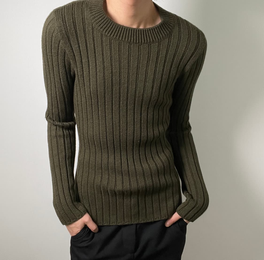 16FW MM6 메종 마르지엘라 딥 카키 골지 니트 스웨터 XL 상품이미지1