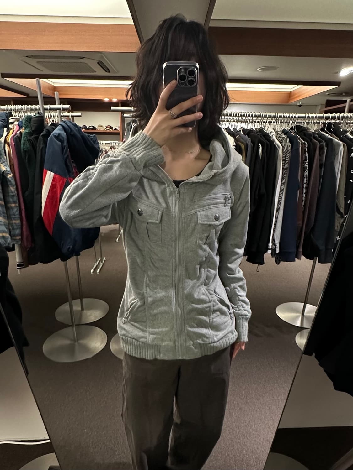 4L)Dig Deep 빈티지 여성 셔링&금장버튼&포켓 디테일 후드집업 상품이미지1