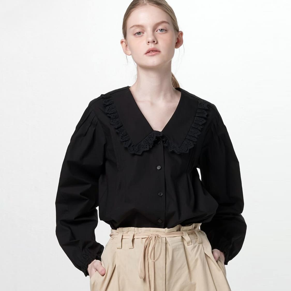 비뮤즈맨션(BEMUSE MANSION) 러플카라 블라우스 프리사이즈 상품이미지1