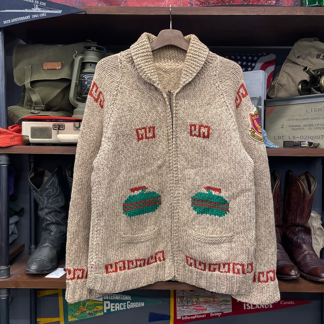 USA 빈티지 컬링 클럽 패치 울 코위찬 집업 니트 스웨터 상품이미지1