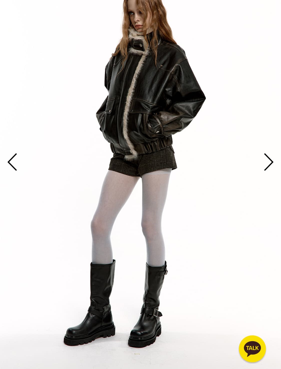 러프넥 워싱 레더 무스탕 자켓 [브라운] 상품이미지4