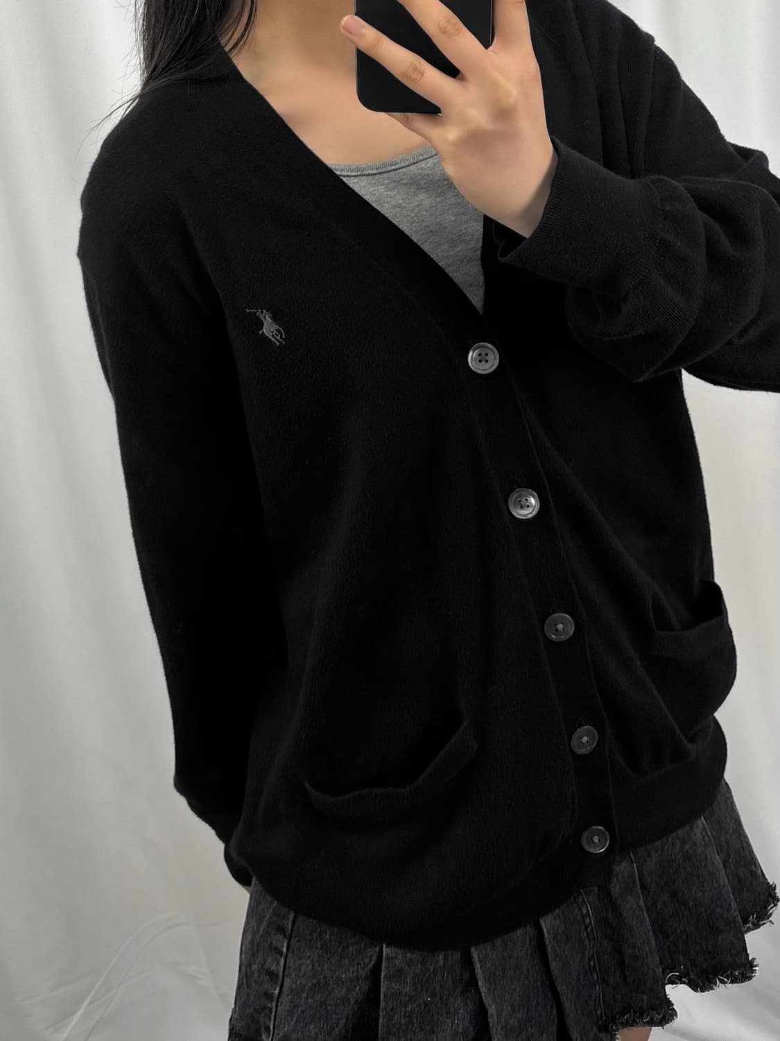 폴로 블랙 피마 코튼 브이넥 가디건 상품이미지1