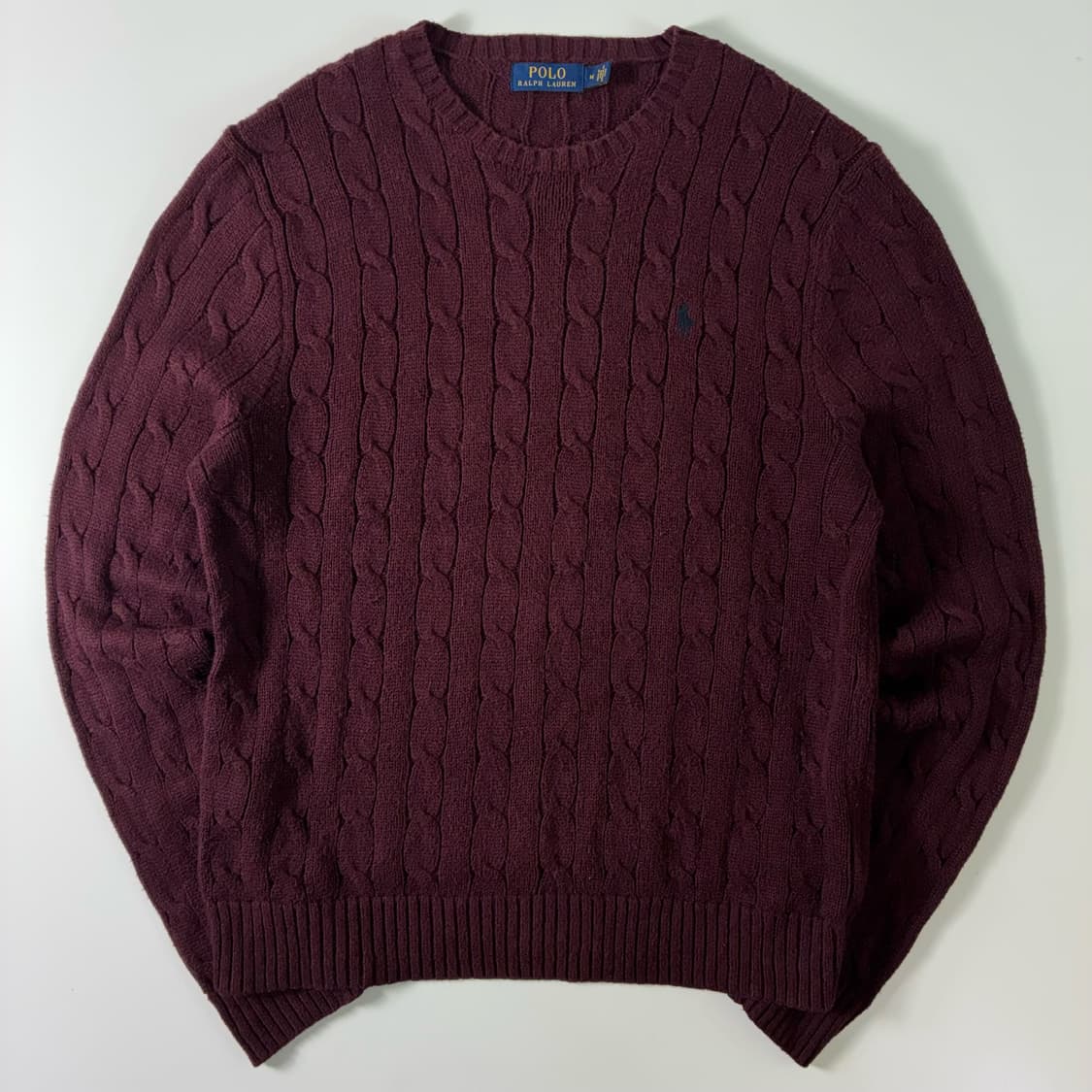 Polo  폴로 랄프로렌 자수 코튼 버건디 꽈배기 니트  상품이미지1