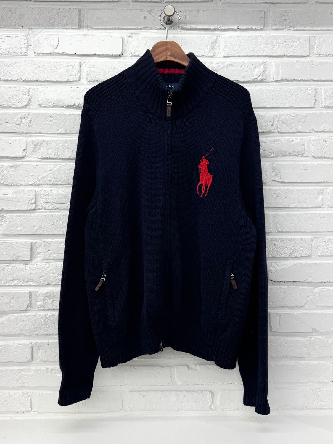폴로 네이비 레드 빅포니 투웨이 니트 가디건 상품이미지4