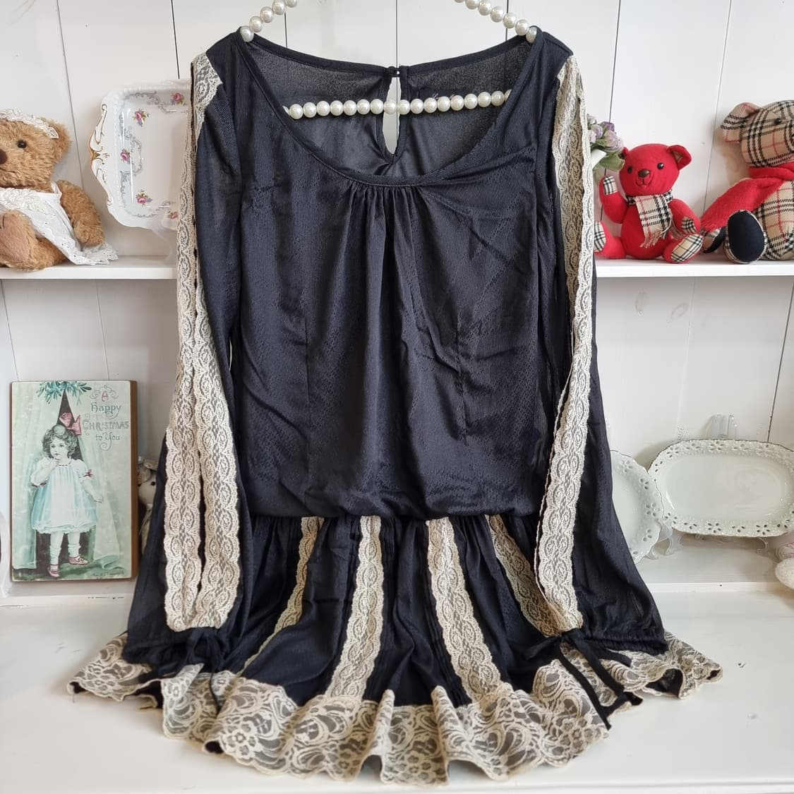 블랙 레이스 롱 슬리브 원피스 상품이미지5