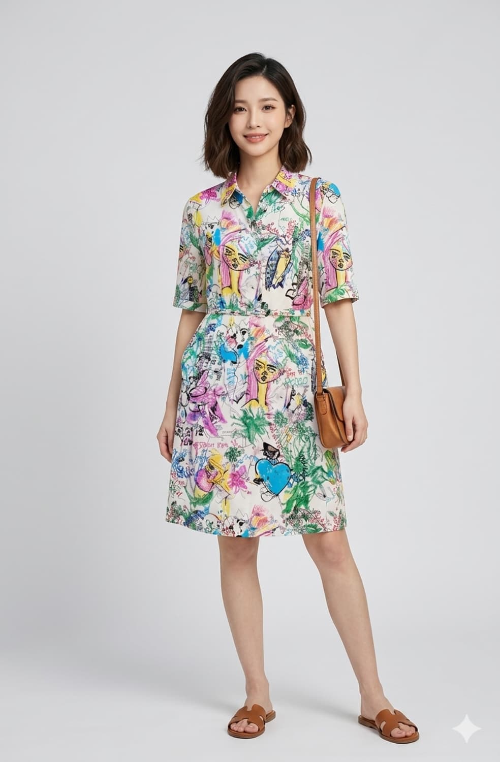 🌼 플라워&아트 프린팅 셔츠 원피스 55 | 벨트세트 화사룩 상품이미지1