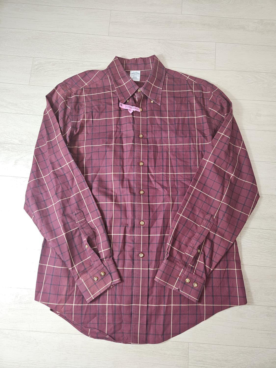 브룩스브라더스 오리지널 플란넬 체크 셔츠 와인 클래식 USA L 상품이미지4
