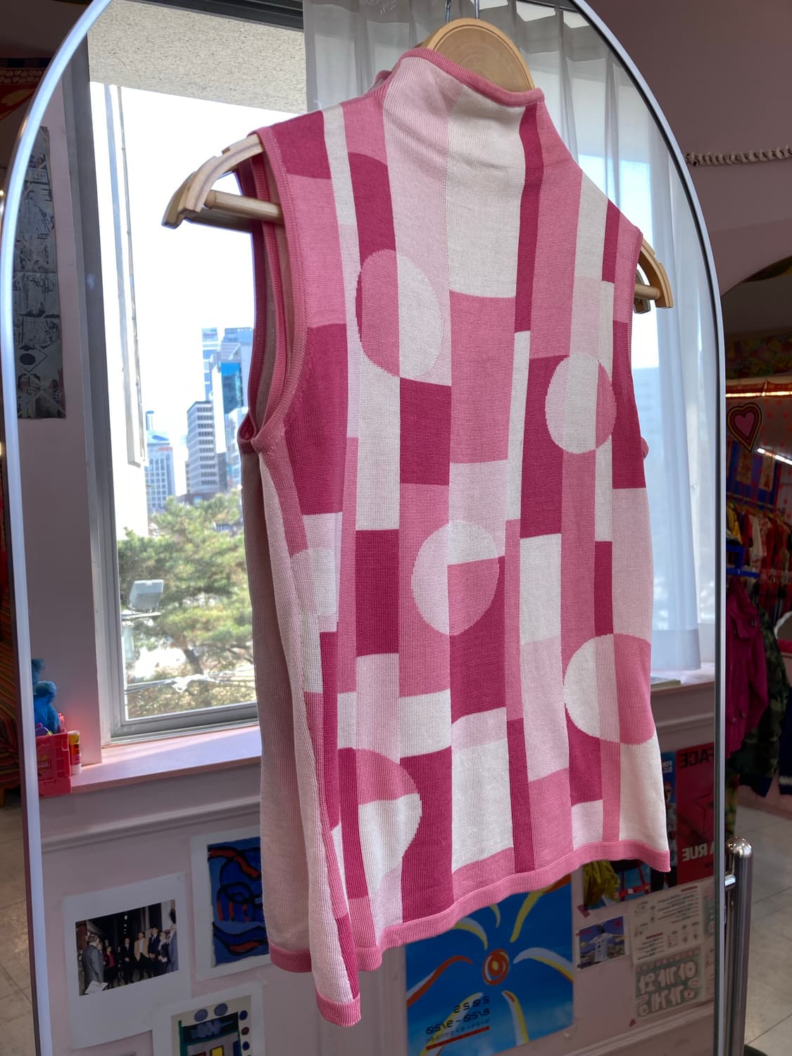 랑방 LANVIN 실크 100% 핑크 패턴 슬리브리스 탑 상품이미지4