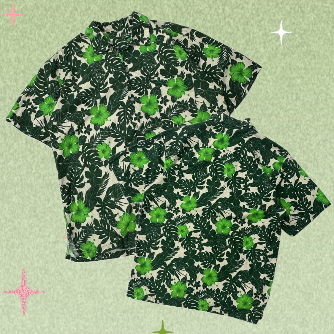 재팬 빈티지 하와이안 그린 오버핏 여름 셔츠  상품이미지1