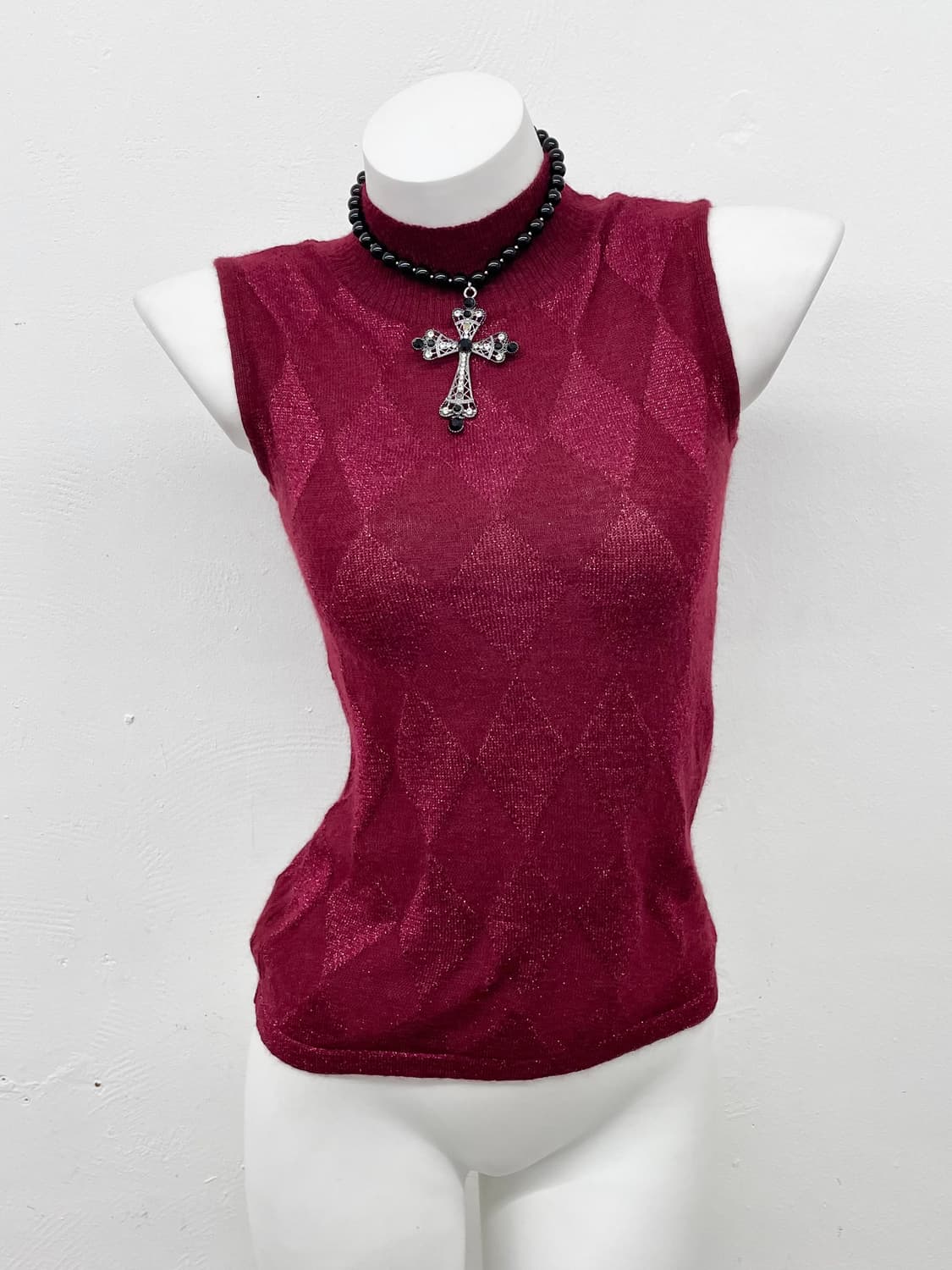 갸루 아가일 글리터 니트탑 상품이미지1