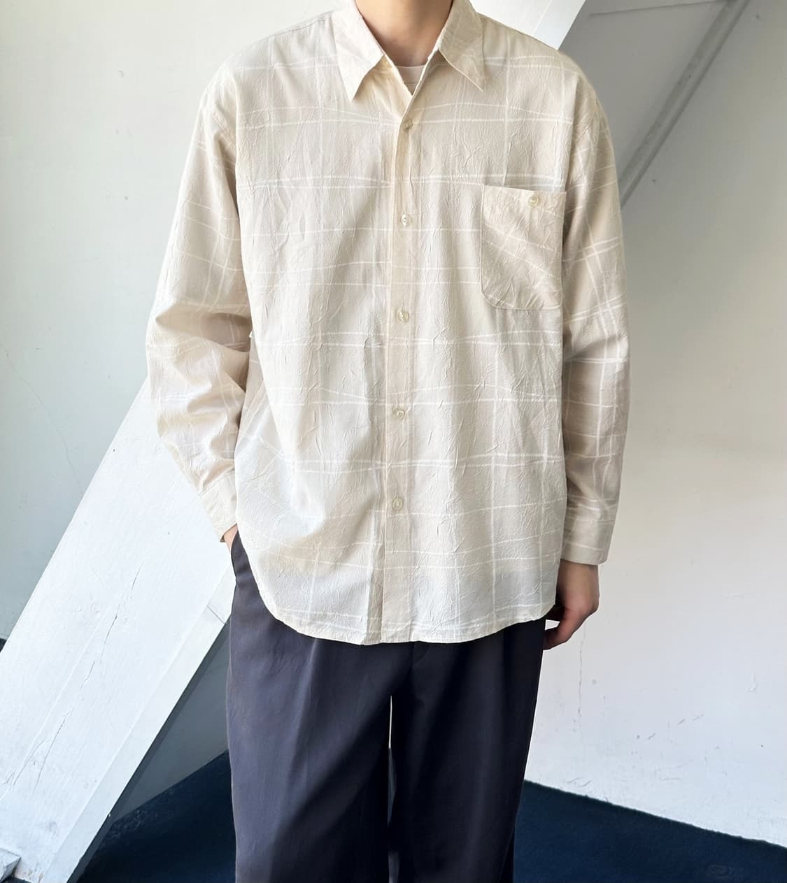 Cotton poly wrinkled check shirt 상품이미지6