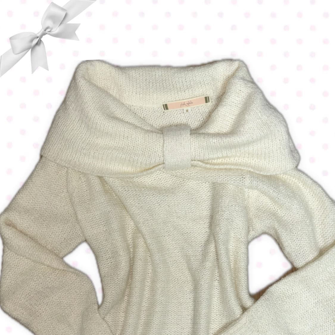 핑크어도브 화이트아이보리 리본 오프숄더 니트 히메갸루 탑상의 상품이미지2