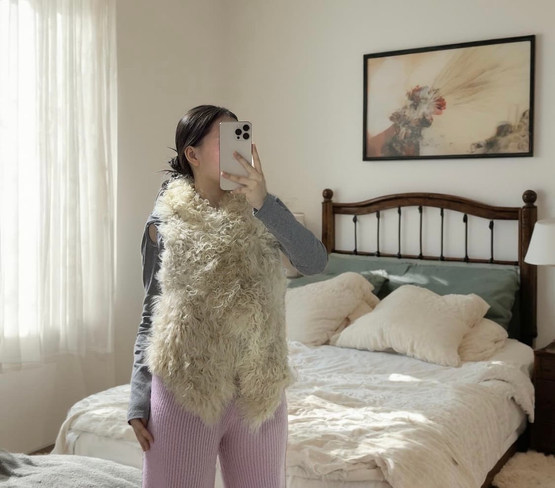 빈티지 베이지 양털 토스카나 양가죽 조끼 베스트 상품이미지6