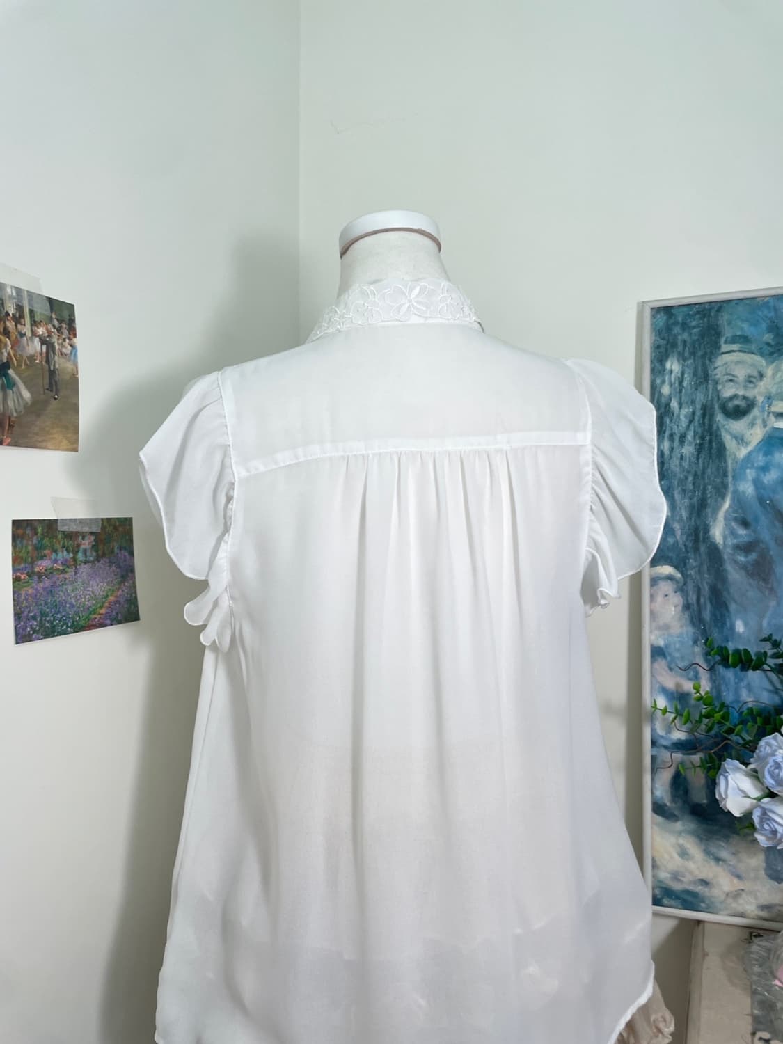 white collar flower embroidery shirring 상품이미지4