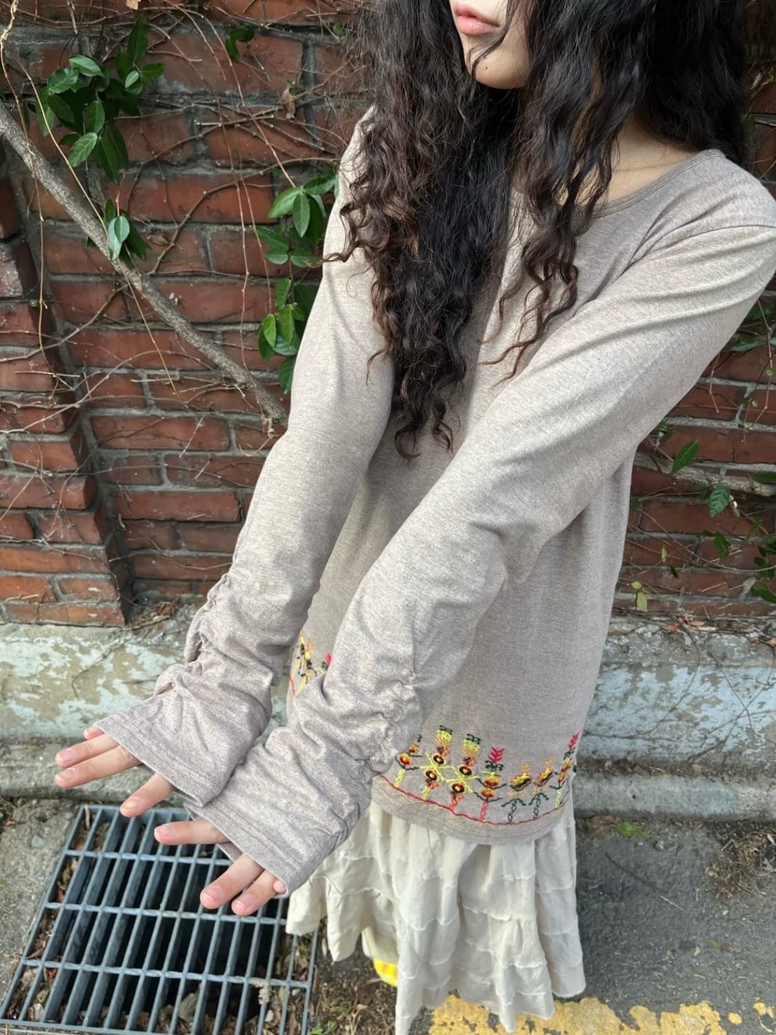 일본 빈티지 히피 자수 포인트 셔링 롱 슬리브 상품이미지3