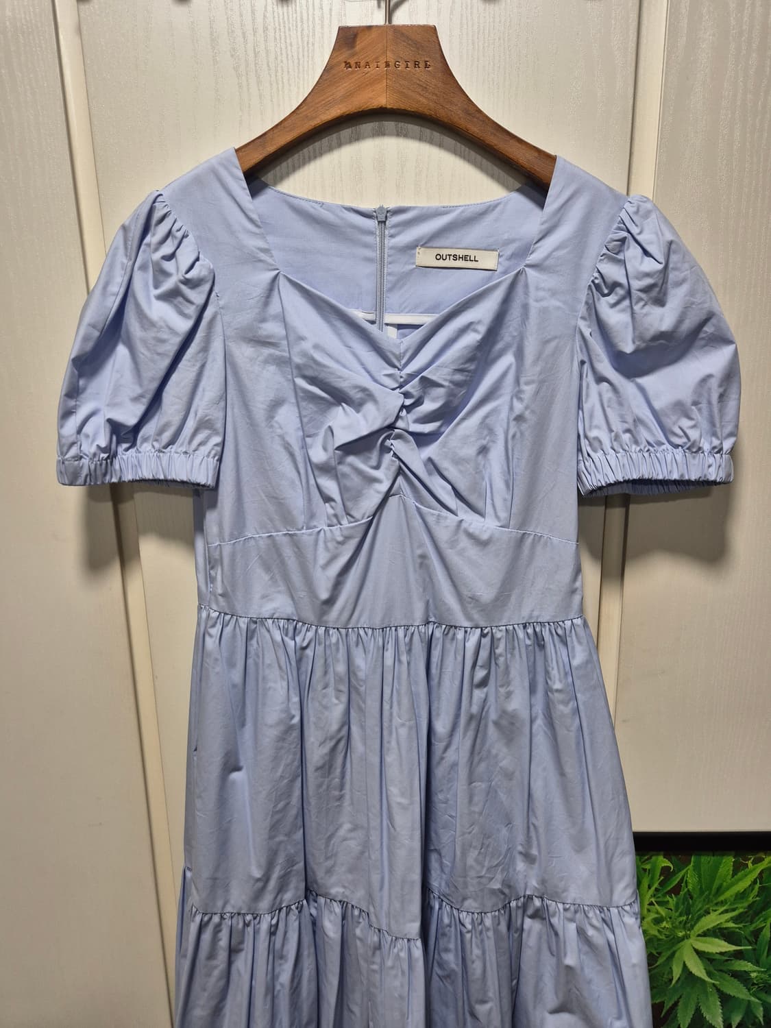 (세일)(새상품)아웃쉘 퍼프소매 캉캉 롱 원피스 하늘색 상품이미지2